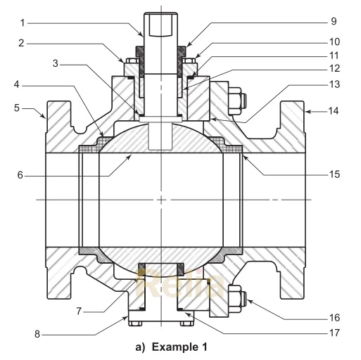 a) Example 1-cast steel trunnion ball valve