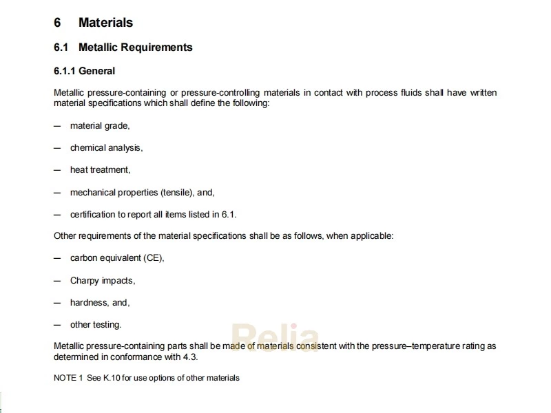 API 6D Material Specifications