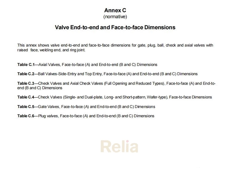 API 6D Valve face to face dimensions