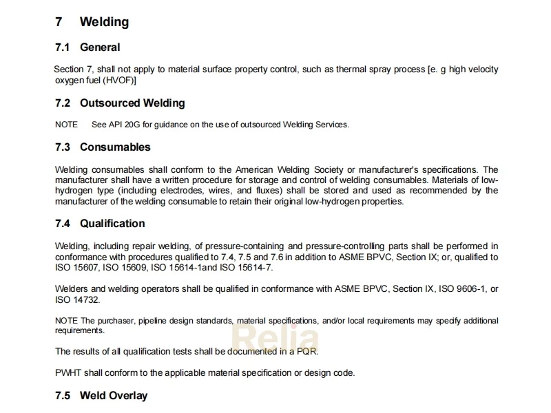 API 6D welding specifications