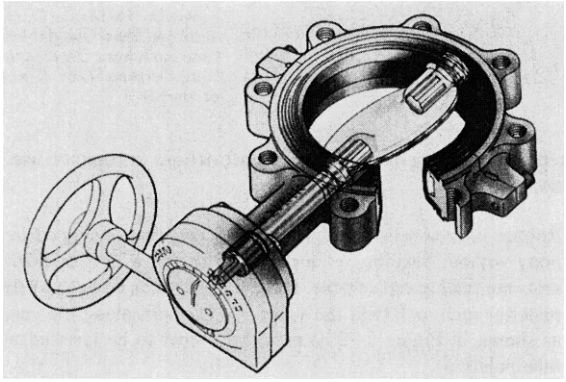 Figure 3-72. Butterfly Valve with Resilient Replaceable Liner and Interference-Seated Disc, Liner Bonded to Steel Band, Valve Body Split in Two Halves. (Courtesy of DeZurik.)