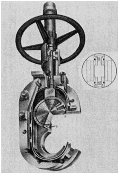 Parallel Gate Valve with Scrap View of Seating Arrangement Showing Spring-Loaded Floating Inserts in Disc.