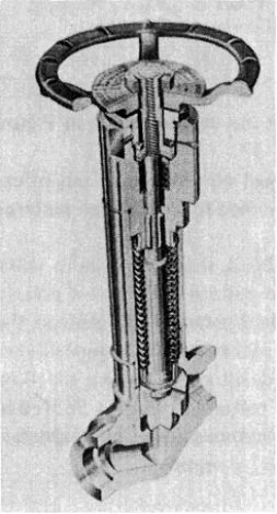 Figure 3-6. Globe Valve, Standard Pattern, Welded Bonnet, External Screw, Plug Disc, Bellows St Seal with Auxiliary Compression packing.