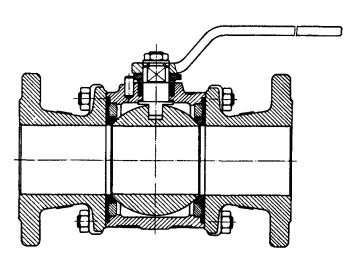 Figure 3-62. Ball Valve with Floating Ball and Diaphragm-Supported Seats, with Sandwich-Split Body.